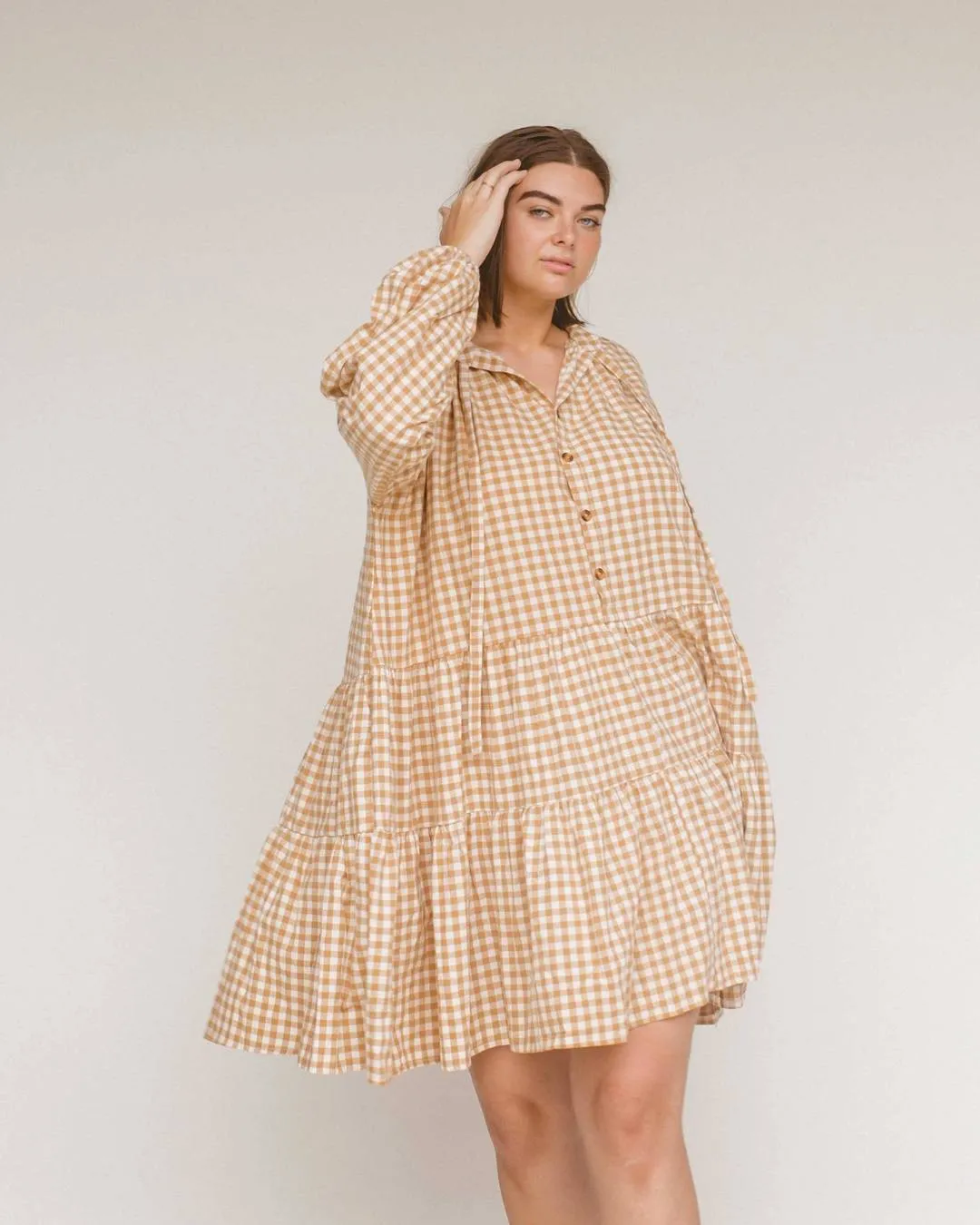 Avalon Smock Dress- Caramel Gingham