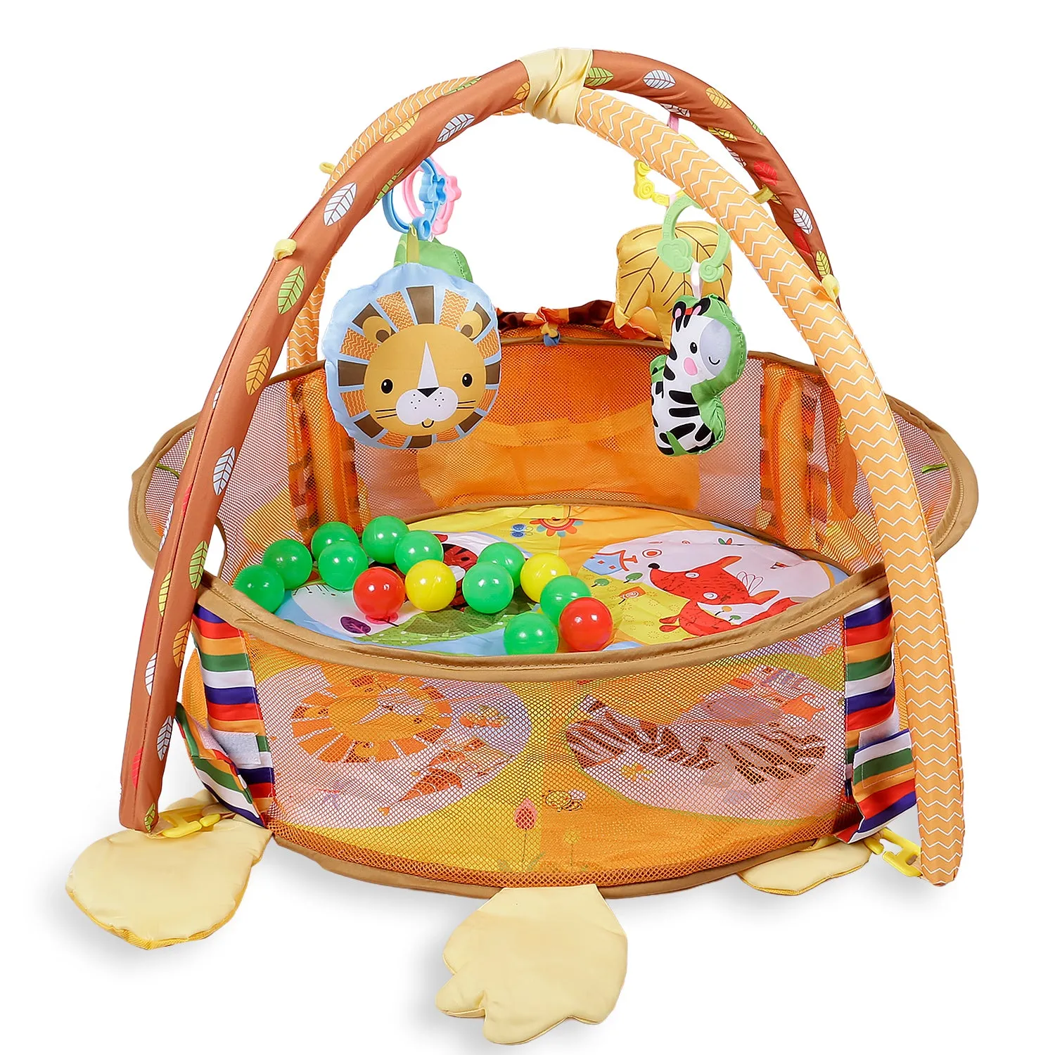 Baby Moo Lion Infant Play Mat Activity Gym With Hanging Toys And Balls - Yellow