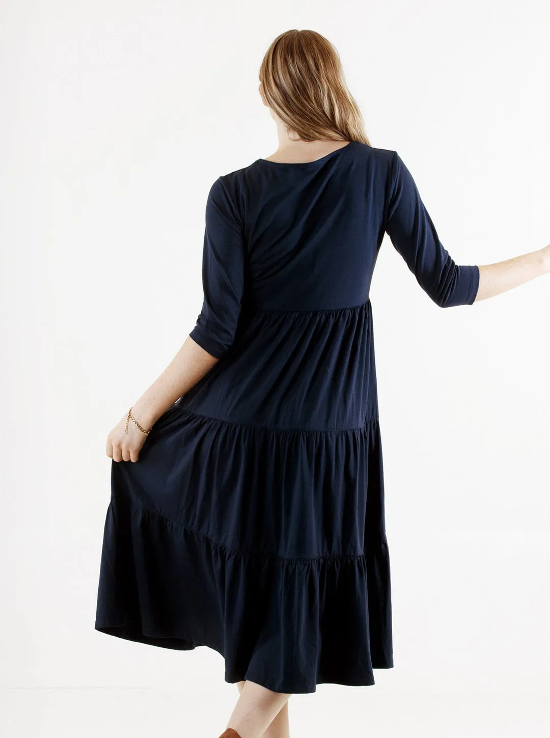 'Bamboo Comfort' Tiered Nursing Dress - Navy