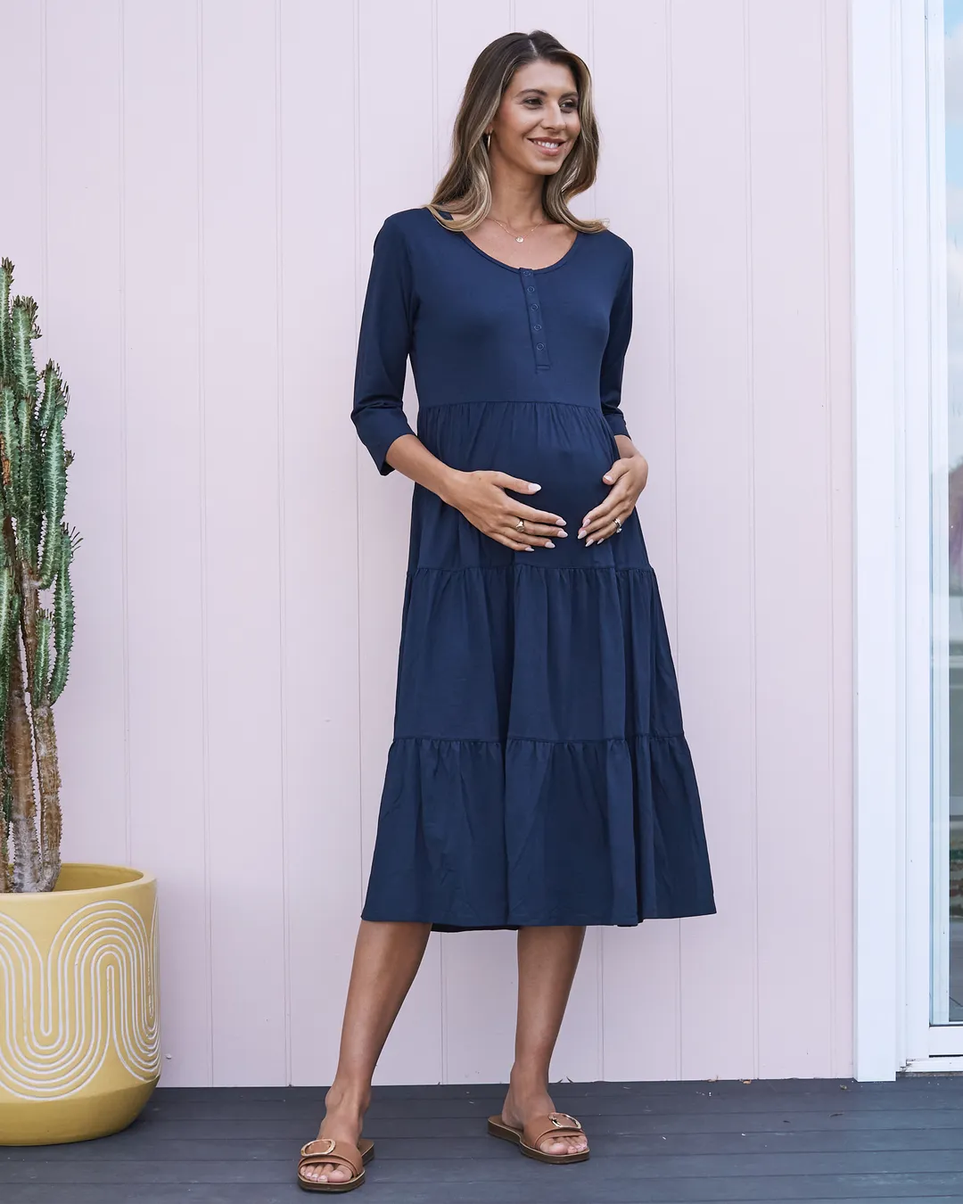 'Bamboo Comfort' Tiered Nursing Dress - Navy