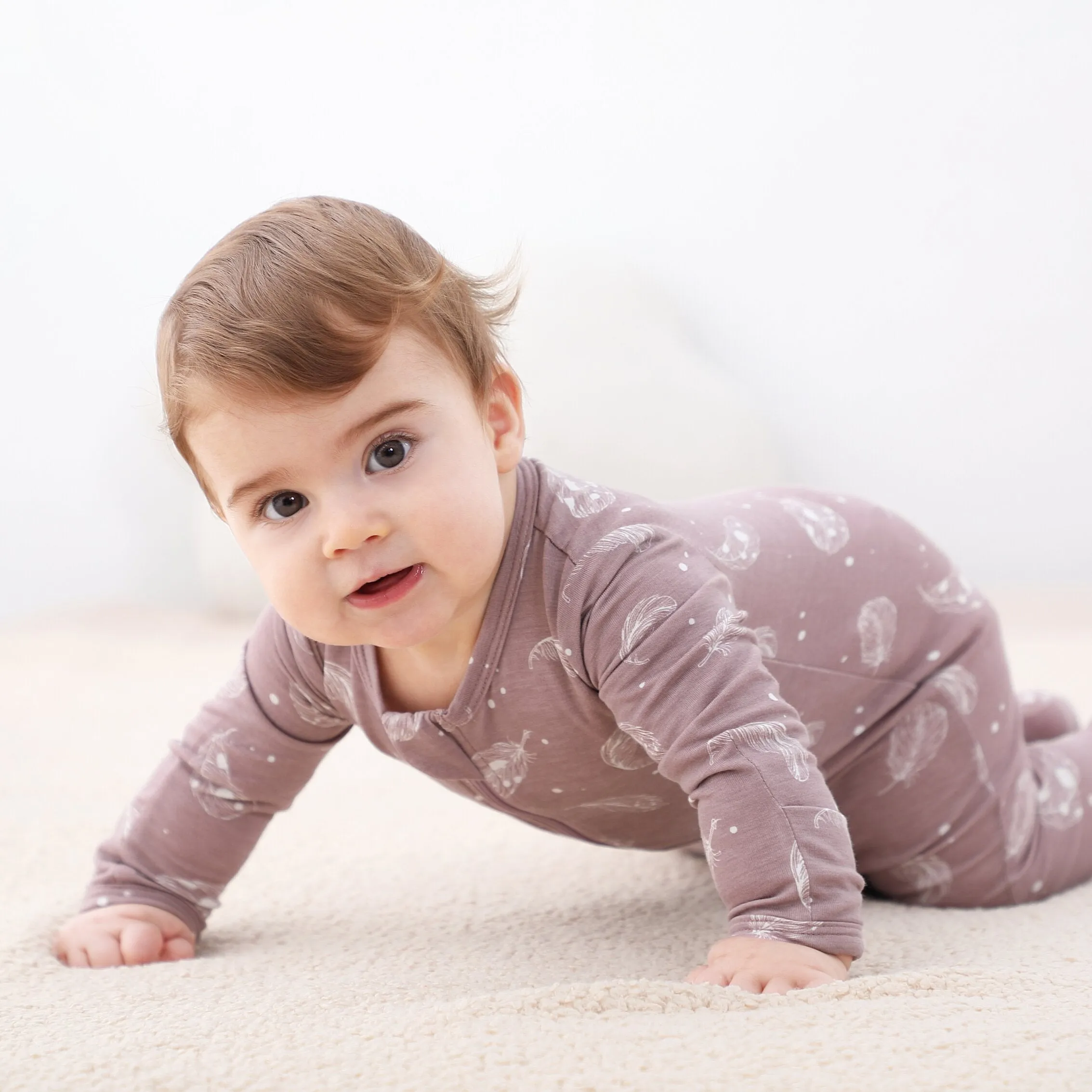 Bamboo Long Sleeve Zip Footless Baby Pajamas - Feather Mauve