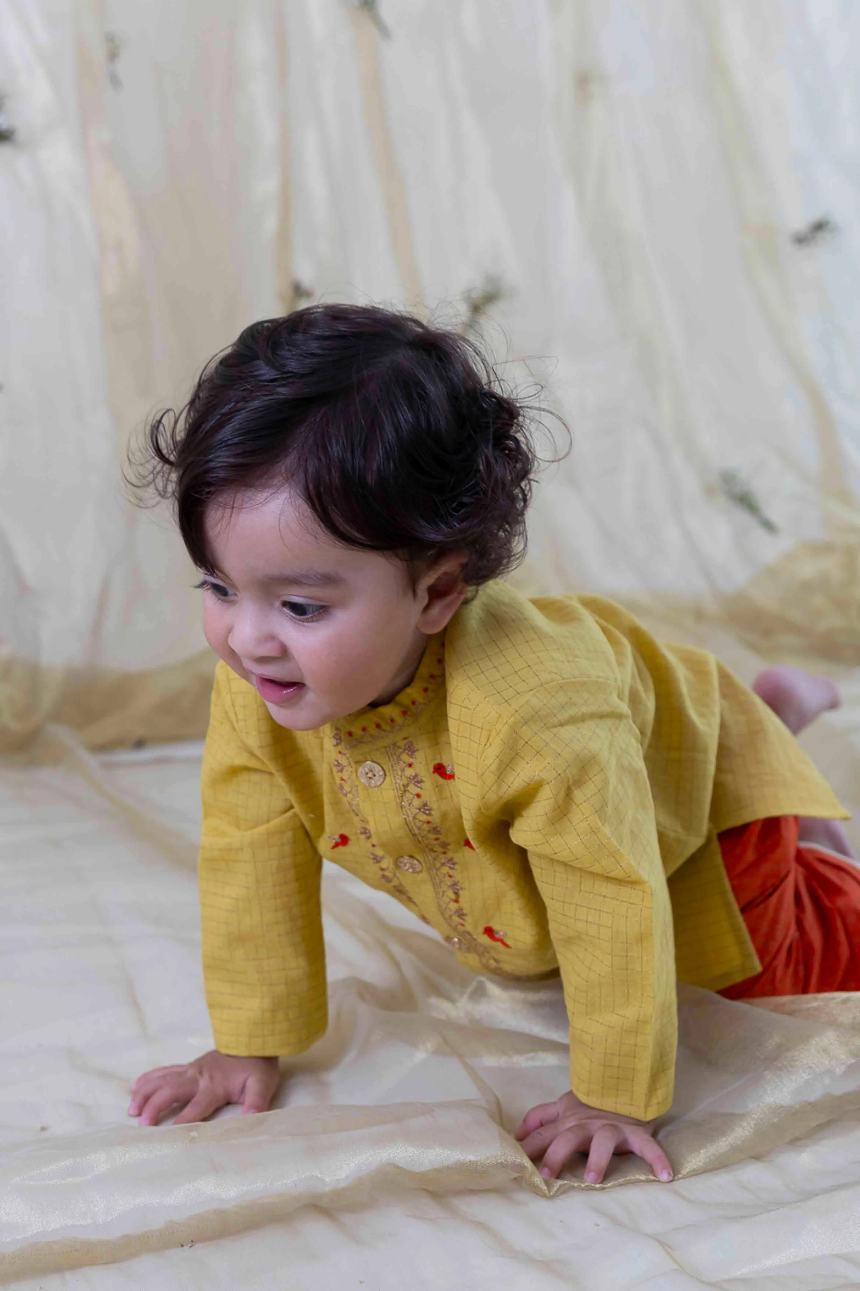 Chidiya Udd Zari Dhoti Set - Yellow