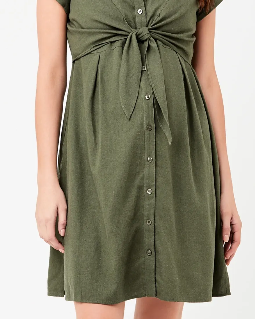 'Colette' Tie-Up Maternity Dress - Olive Green