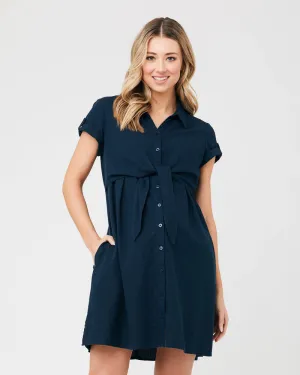 'Colette' Tie-Up Nursing Dress - Navy Biro