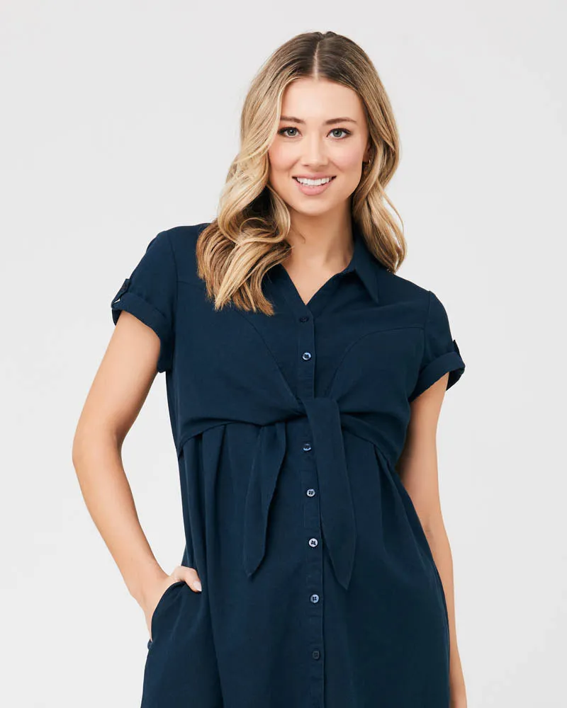 'Colette' Tie-Up Nursing Dress - Navy Biro