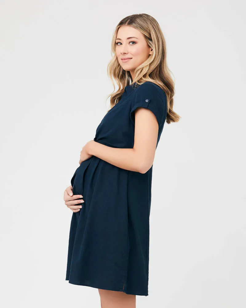 'Colette' Tie-Up Nursing Dress - Navy Biro