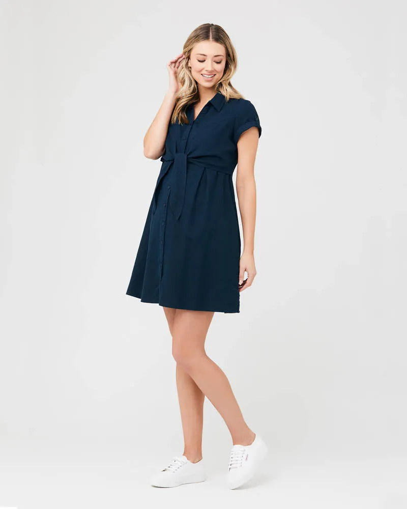 'Colette' Tie-Up Nursing Dress - Navy Biro
