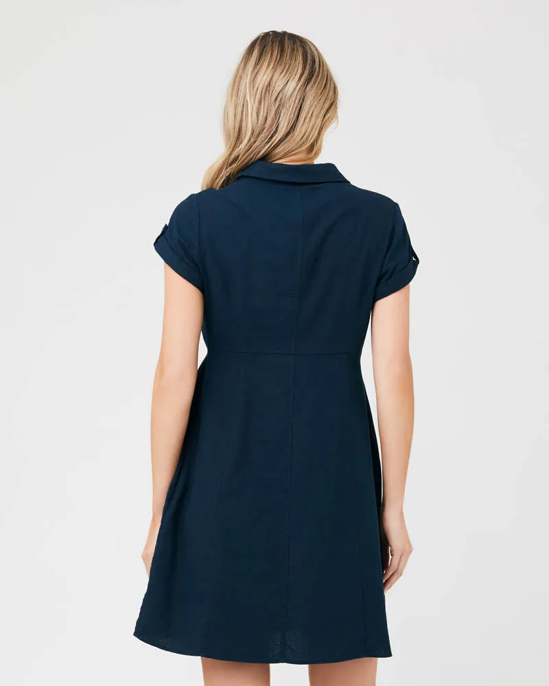 'Colette' Tie-Up Nursing Dress - Navy Biro