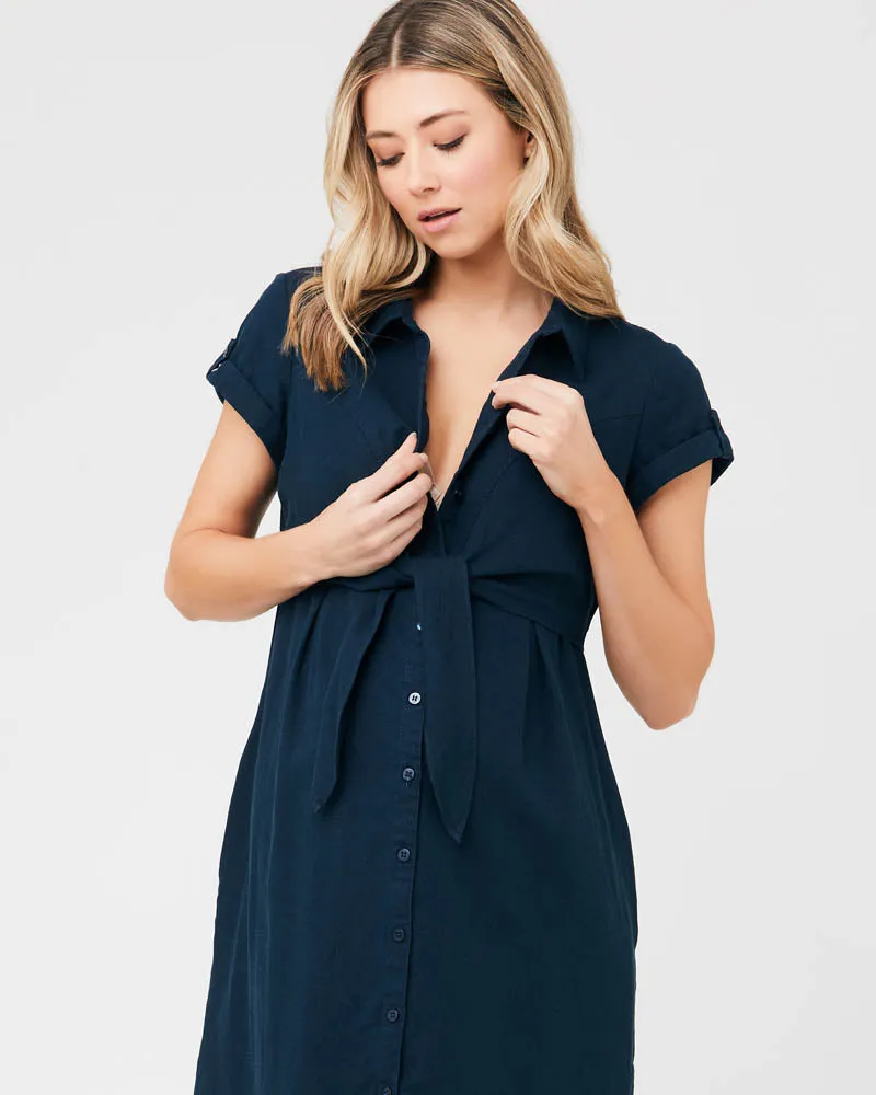 'Colette' Tie-Up Nursing Dress - Navy Biro