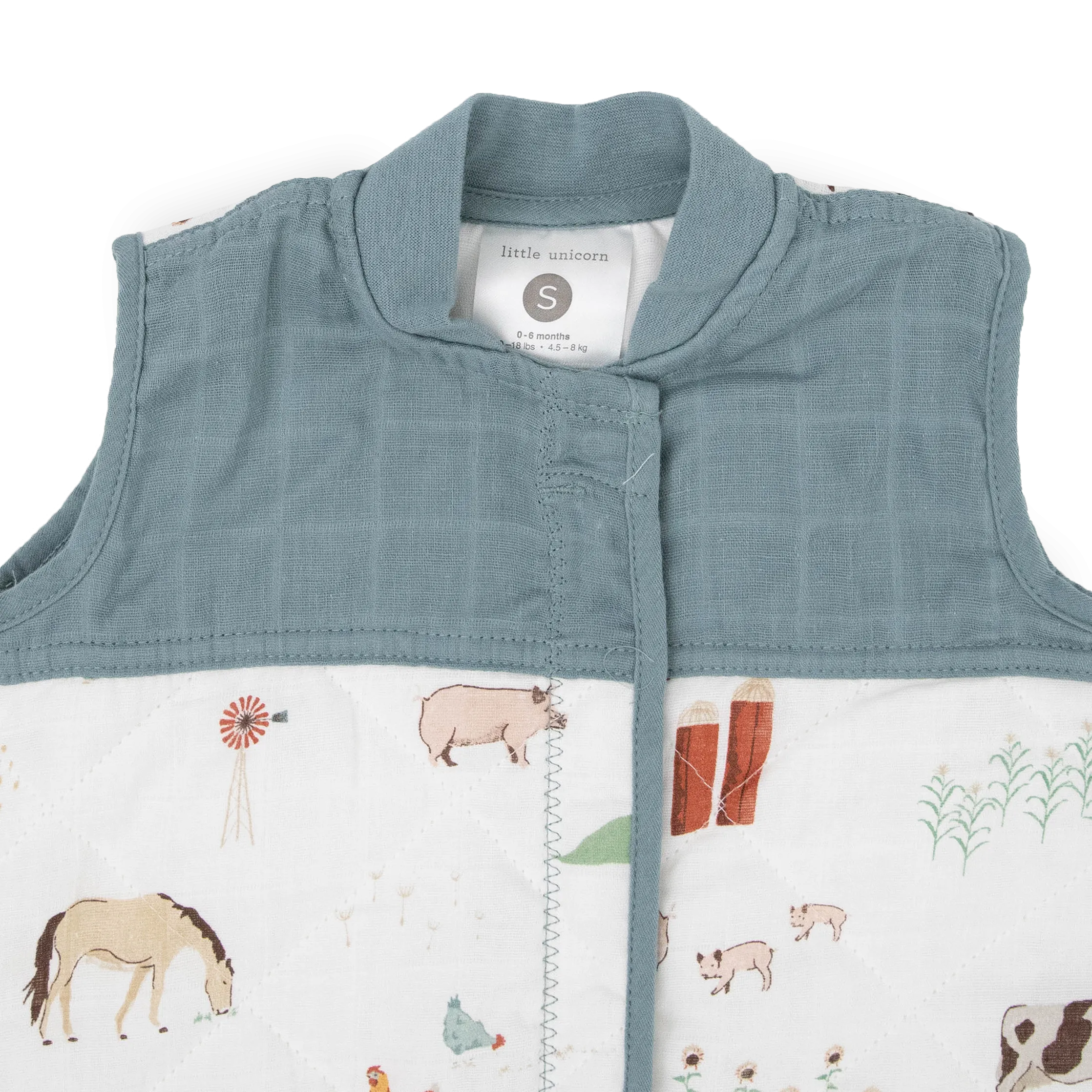Cotton Muslin Quilted Sleep Bag - Farmyard