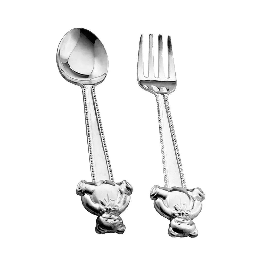 Frazer & Haws 92.5 Silver Plated Spoon & Fork - With Bear Handle