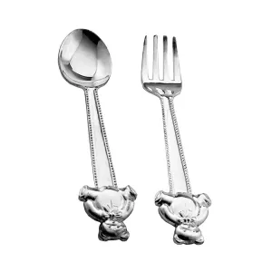 Frazer & Haws 92.5 Silver Plated Spoon & Fork - With Bear Handle