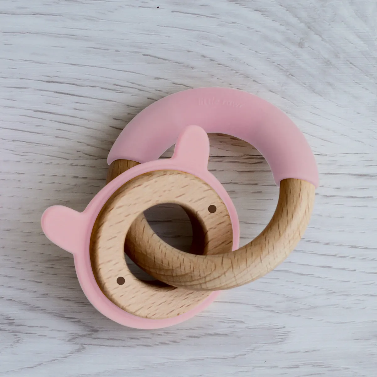 Little Rawr Wood   Silicone Disc & Ring Teether - RABBIT Shape- Pink