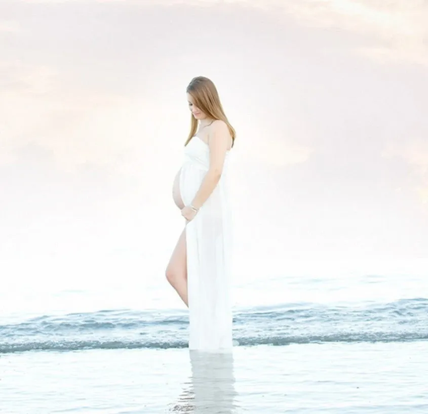 Maternity shoot chiffon off the shoulder dress