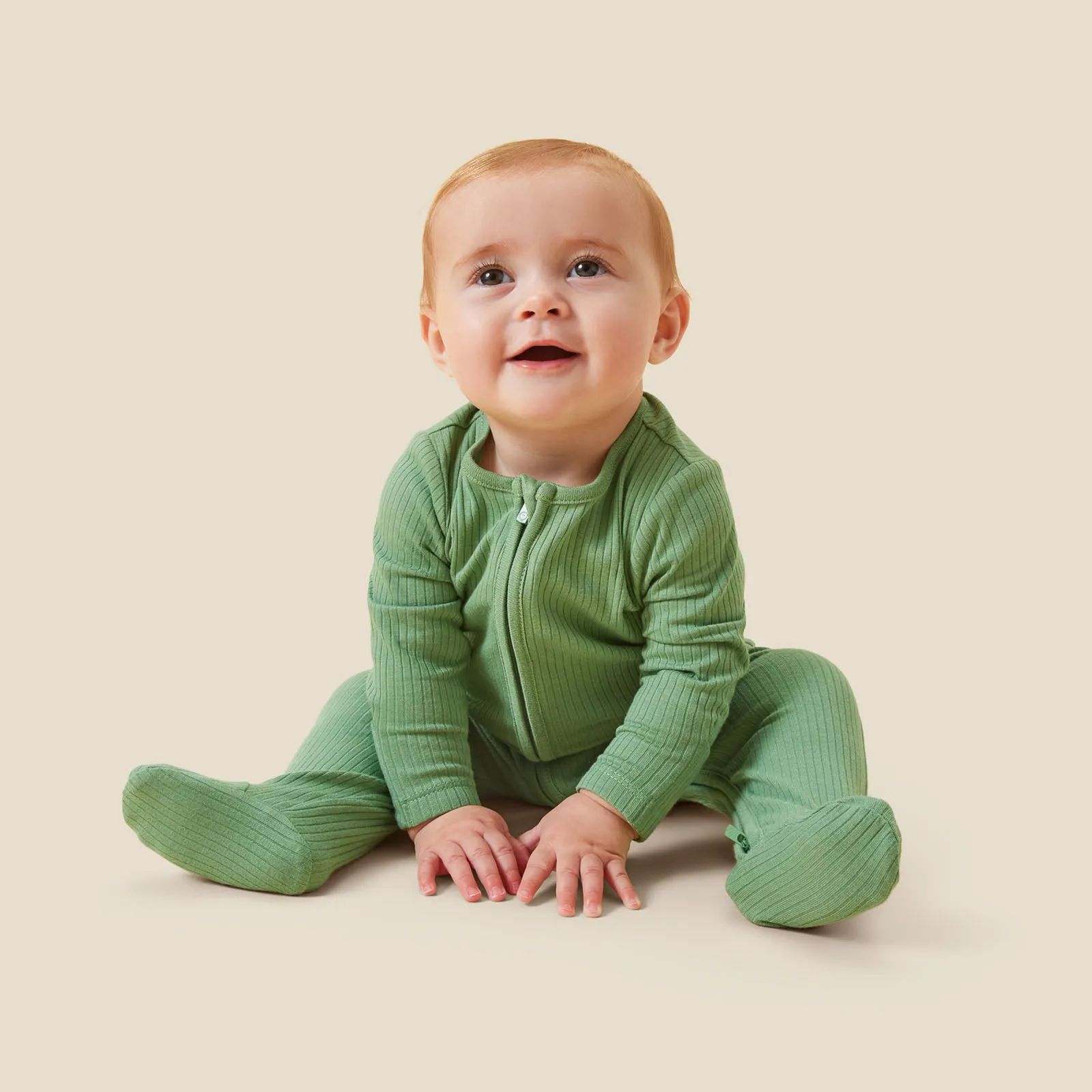 Moss Ribbed Clever Zip Footed Baby Pajamas