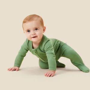 Moss Ribbed Clever Zip Footed Baby Pajamas