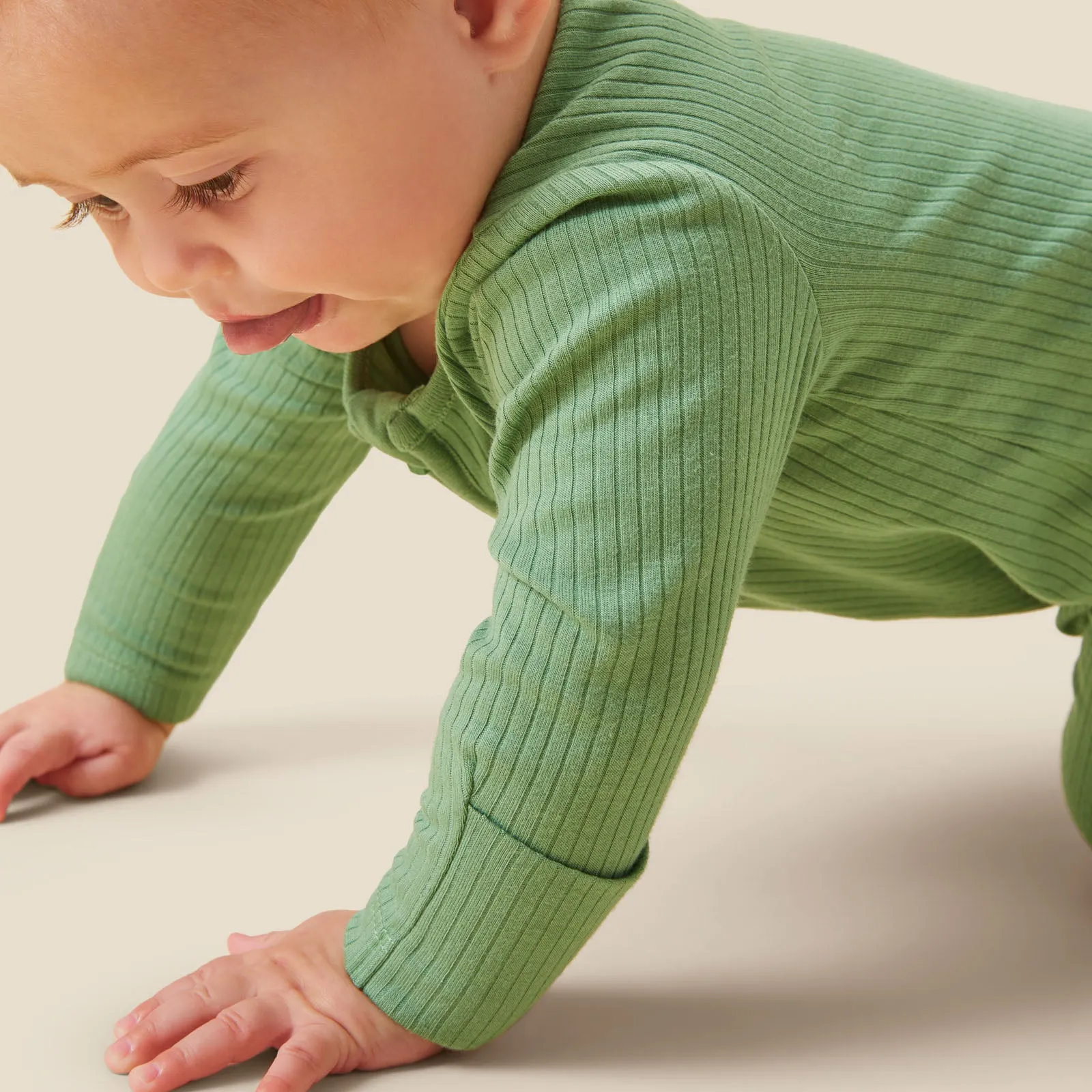 Moss Ribbed Clever Zip Footed Baby Pajamas