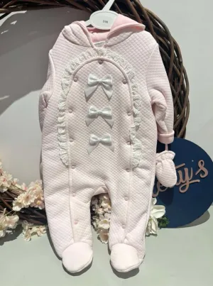 Pink Bow Quilted Snowsuit with Mittens