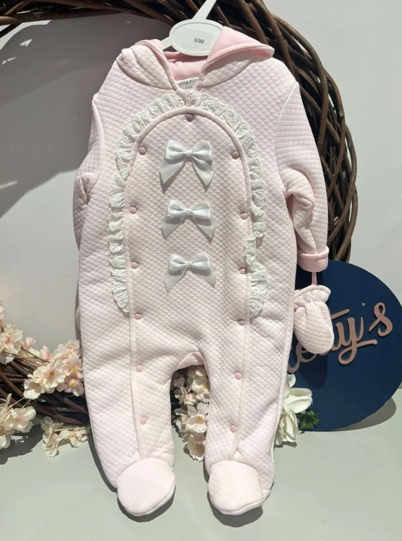 Pink Bow Quilted Snowsuit with Mittens