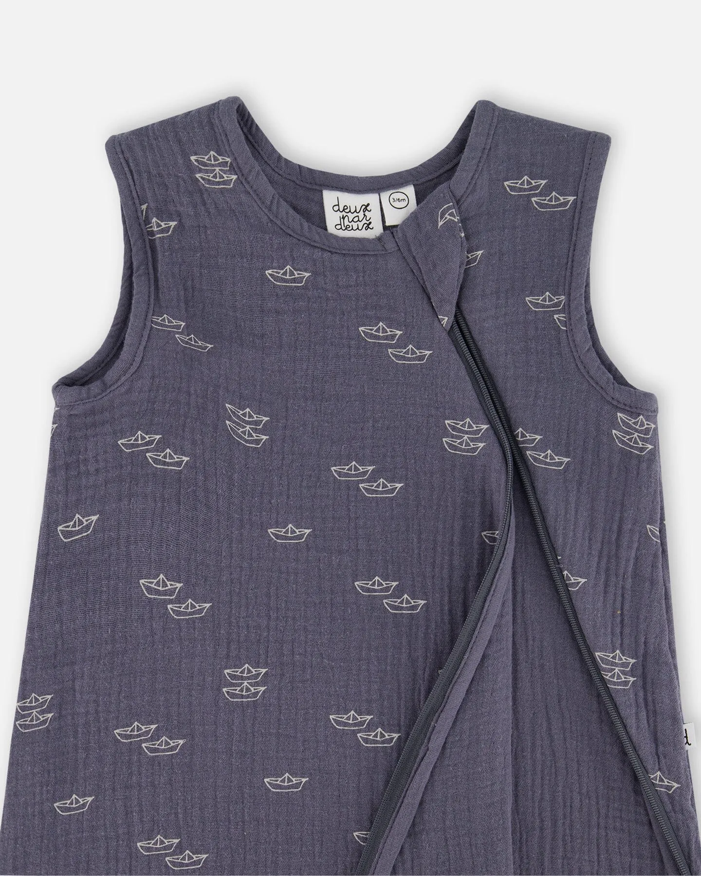 Printed Muslin Sleep Sack Navy Blue Paper Boats