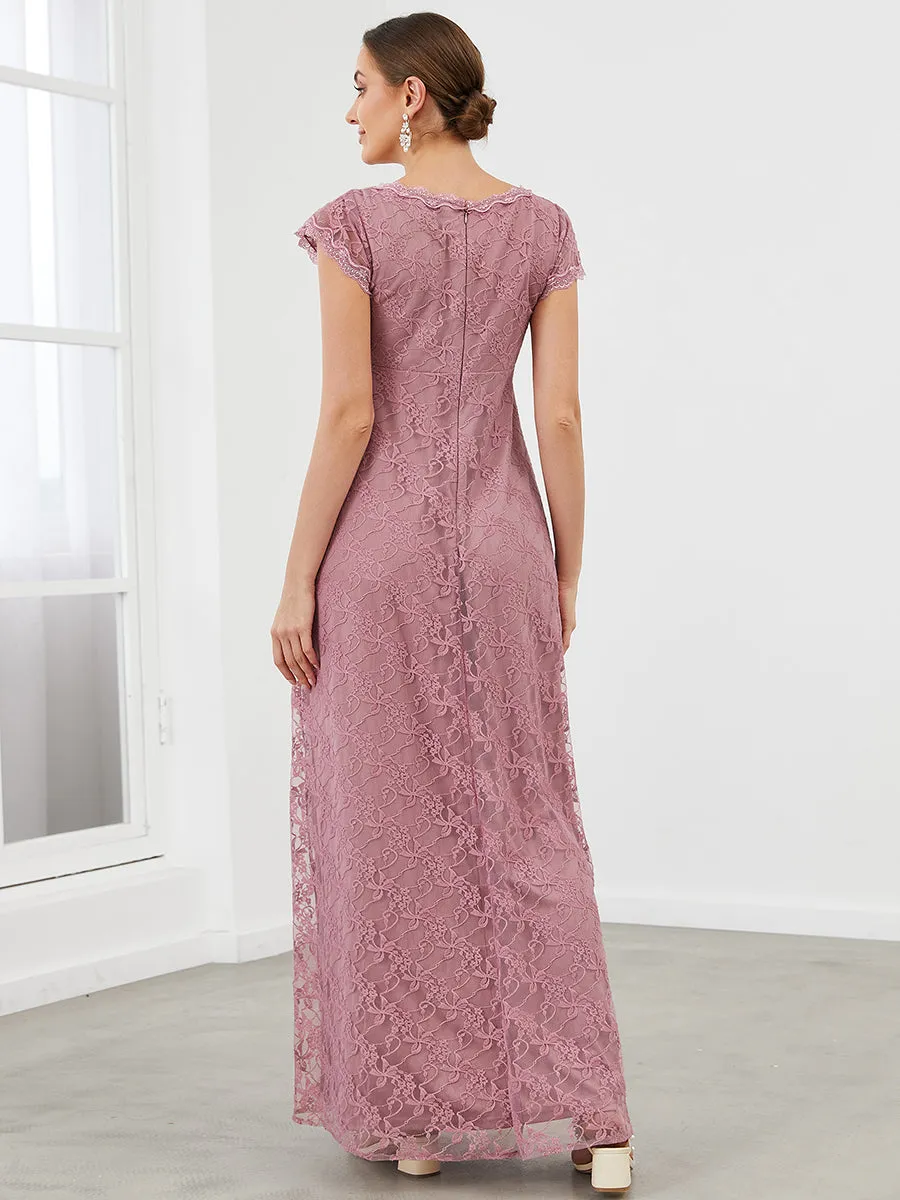 Robe de maternité A-ligne en dentelle à col en V et manches courtes